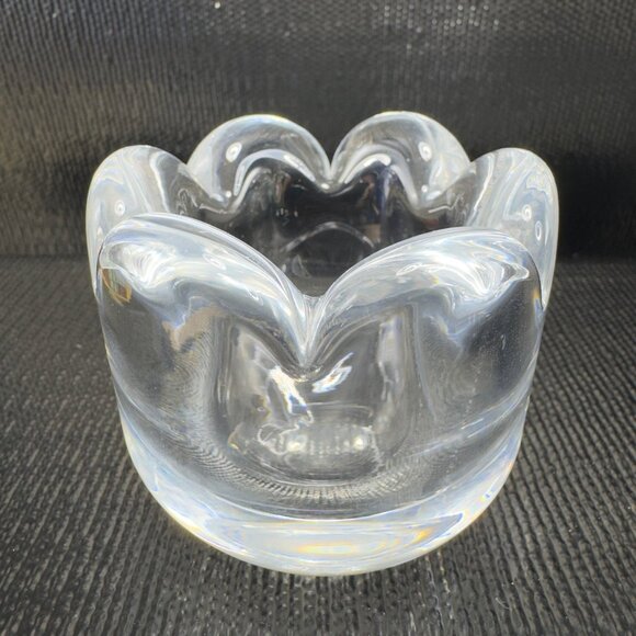 ORREFORS Sweden Clear Heavy Glass Crystal Flower Shaped Votive Small Dish Bowl - Picture 1 of 7